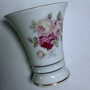 Vintage Schumann Arzberg Germany Antique 3” Rose Porcelain Trumpet Vase W/ Gold